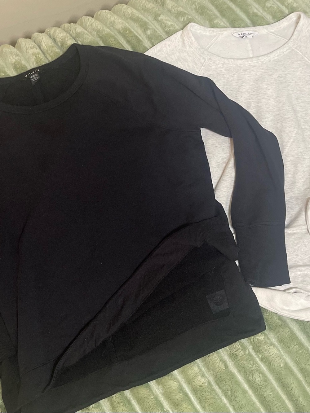 Athleta Long Sleeve Crewneck Tops in Black and Light Gray